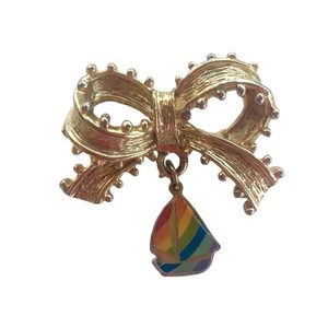 Gold Bow Pin with Rainbow Sailboat Charm